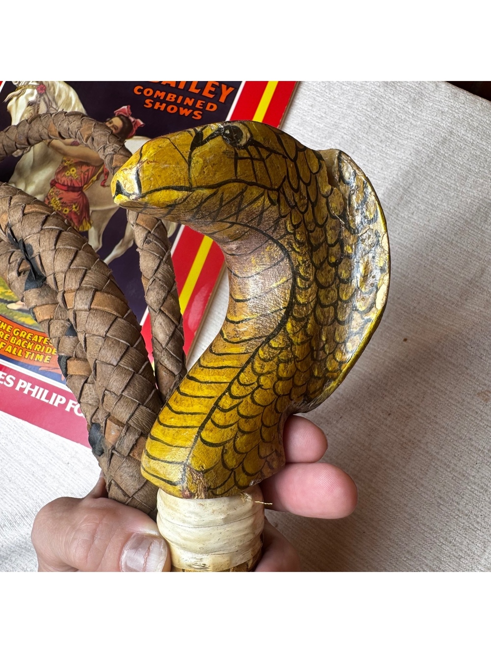 Authentic Ringling Bros Barnum Bailey Cobra Handle Lion Tamer Circus Whip - Picture 7 of 15